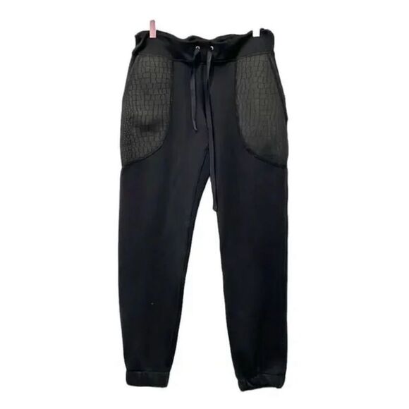 Alala Womens Black Moto Jogger Embossed Pockets Paperbag Waist Sweatpants Sz‎ M - Picture 1 of 9